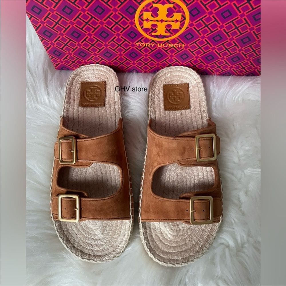 Tory Burch Women Two band Flat Espadrilles Slide Sandal